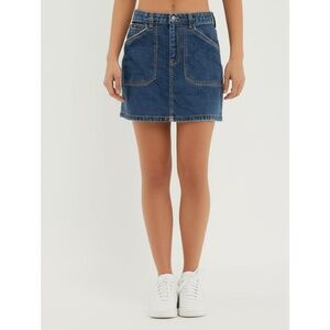 FOREVER 21 Skirt Womens Size L‎ Blue Denim Mini Frayed Hem Classic Casual Chic